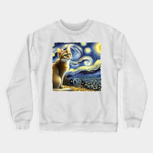 Singapura Starry Night Inspired - Artistic Cat Crewneck Sweatshirt